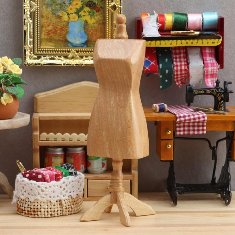 1/12 Scale Wooden Dollhouses Mini Sewing Scene Accessory Body Miniature Mannequin Stand For Craft Enthusiasts