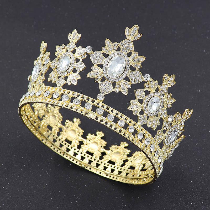 Round Full Circle Bridal Crown Baroque Alloy Rhinestone Crown Wedding Headdress Bridal Crown