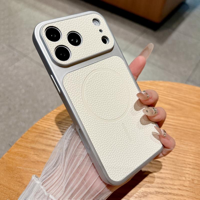 Роскошный кожаный чехол с узором личи для iPhone 17 16 15 14 13 Pro Max 16Pro Чехол с поддержкой беспроводной зарядки Magsafe