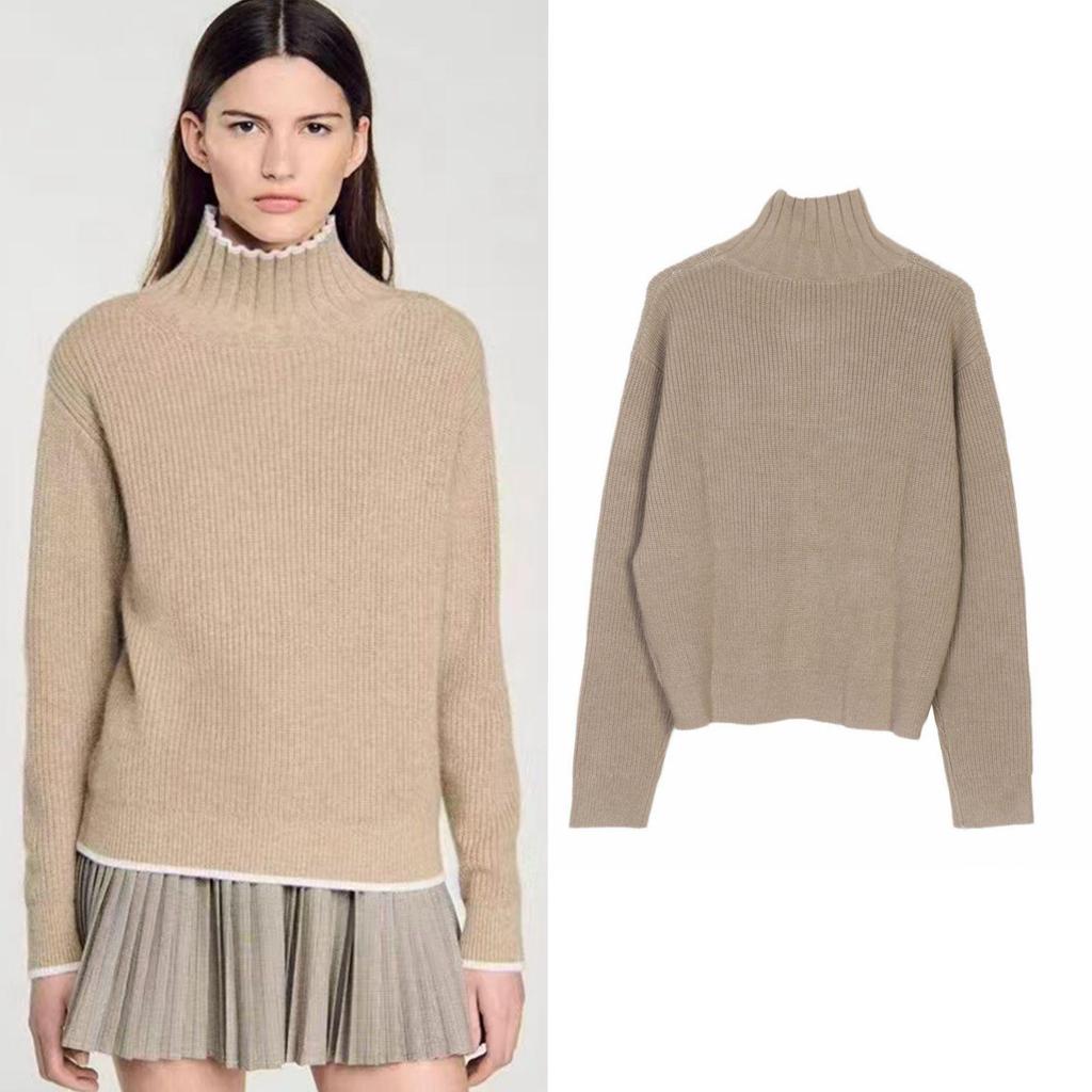 Женский вязаный свитер Zhuoya с контрастным цветом, высоким воротом, мягкий, свободного кроя, с длинным рукавом, идеально подходит для осени и зимы