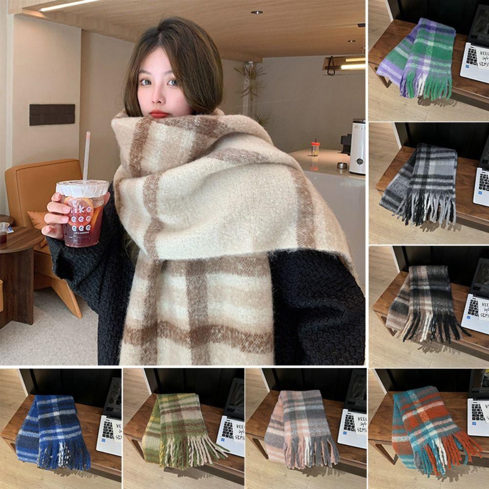 Радужный цвет Зимний мохеровый шарф Ветрозащитный Женский Шарфы-шали Новые Длинные Шарфы с кисточками