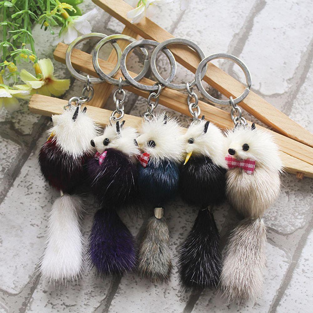 Decor Women Fur Ball Backpack Pom Accessories Car Keyring Keychain Key Chains Mink Fur Key Ring