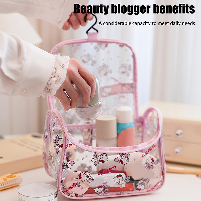 Косметичка Hello Kitty Высокая ценность Большая вместимость Прозрачная Портативная Крючок Стирка Хранение Сумка Дорожная Сумка для Хранения Туалетных Принадлежностей