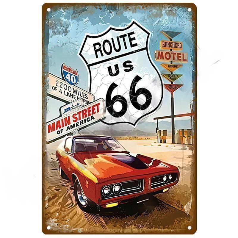 Винтажная металлическая табличка Route 66, Домашняя табличка, Металлический постер, Жестяная табличка, Настенные постеры, Ретро-эстетика, Декор комнаты, Настенное искусство, Украшение