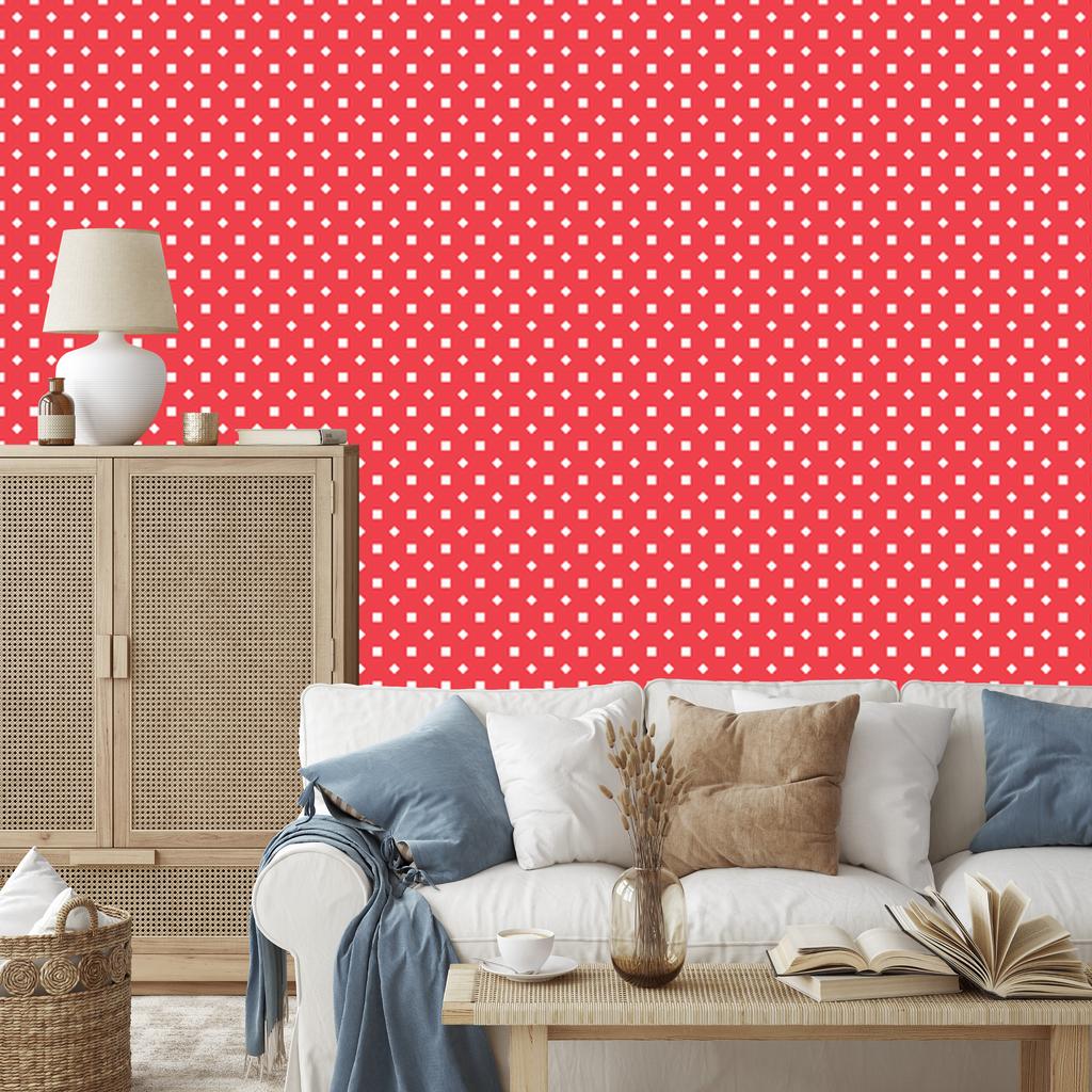 Red Dots Wallpaper with Coral Center for Living Room and Bedroom 50x1000