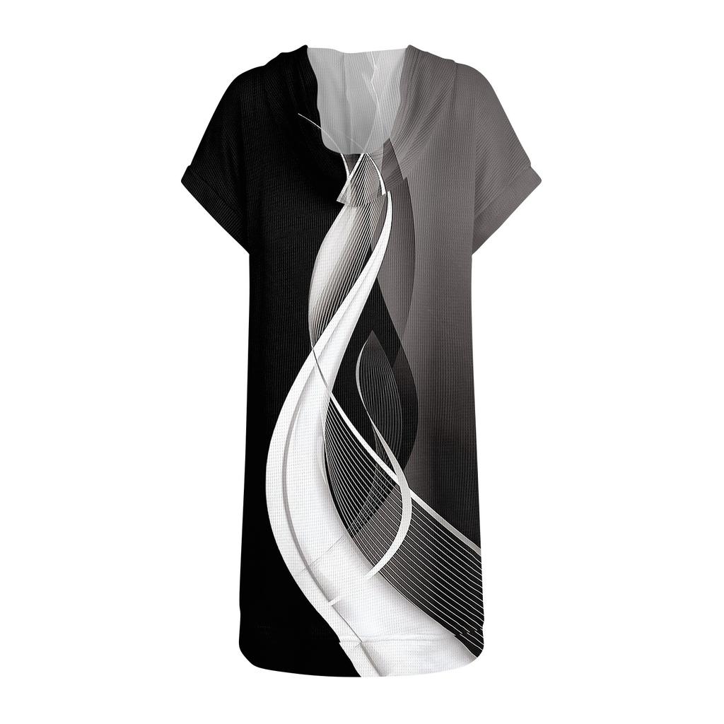 Женские свободные рубашки с принтом, толстовки с короткими рукавами и шнурком, вязаная туника с боковыми разрезами, топы с капюшоном и карманом