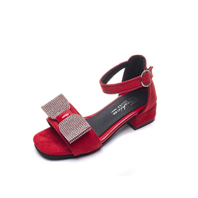 2024 Новые детские сандалии для девочек, симпатичные, со стразами, с открытым носком, дышащие, элегантные, детские, модные, милые, с застежкой-липучкой, на низком каблуке