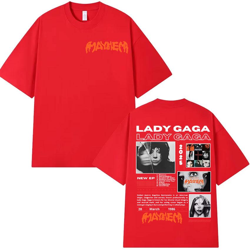 Lady Gaga Mayhem Tour Album 2025 Graphic T Shirts Unisex Women Vintage High Quality Clothing T-shirt Hip Hop Oversized Cotton Tees