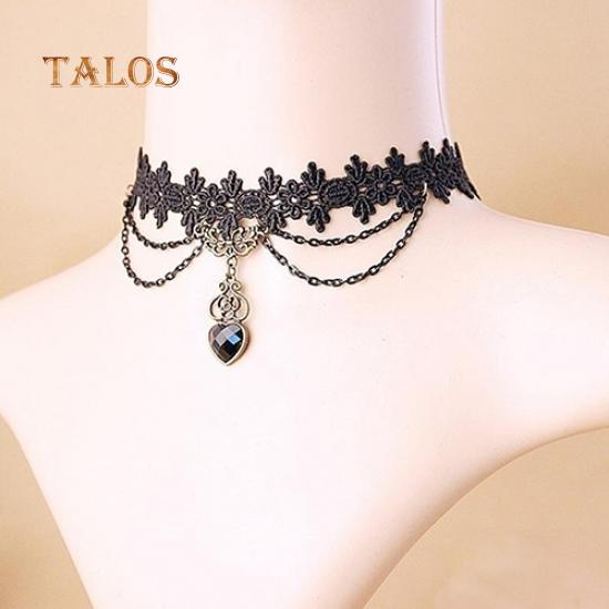 Women Lace Beads Choker Victorian Steampunk Style Gothic Collar Necklace Gift Suspension Trinket