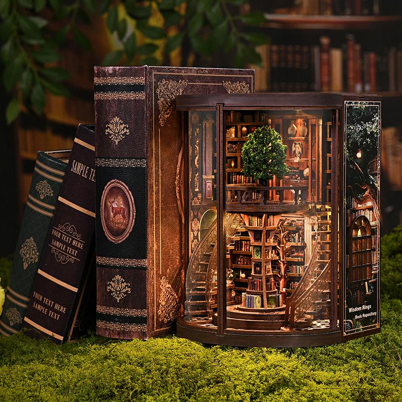 НОВЫЙ Деревянный книжный уголок DIY Фигурки Миниатюры Кольца Мудрости Книгохранилище Закладка для книг Подарки на день рождения Друзьям Декор для дома Поделки