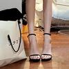Silver Stiletto High Heel Sandals for Women - Stylish Black One-Strap, 2023 French Summer Fashion
