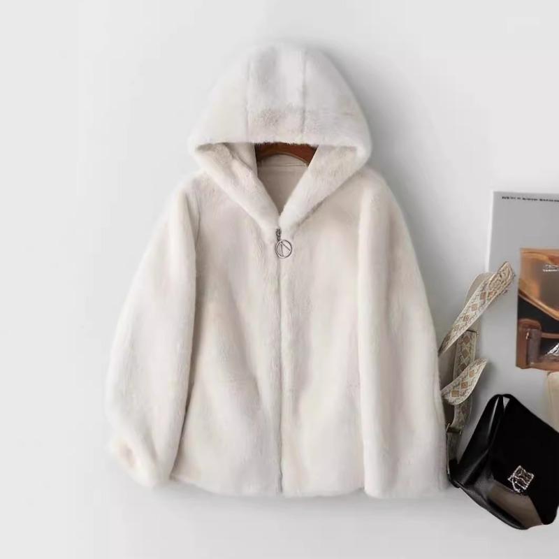 Шуба женская зимняя корейская короткая женская теплая свободная плюшевая с капюшоном толстая куртка пальто искусственный мех