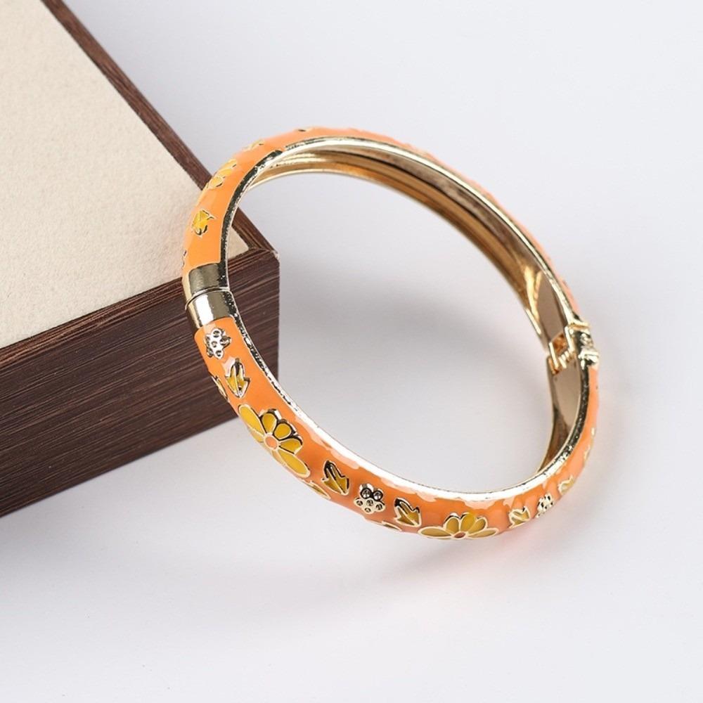 Enamel Vintage Cloisonne Bangle Traditional Women's Hand Bracelet Dainty Flower Bangle Ladies