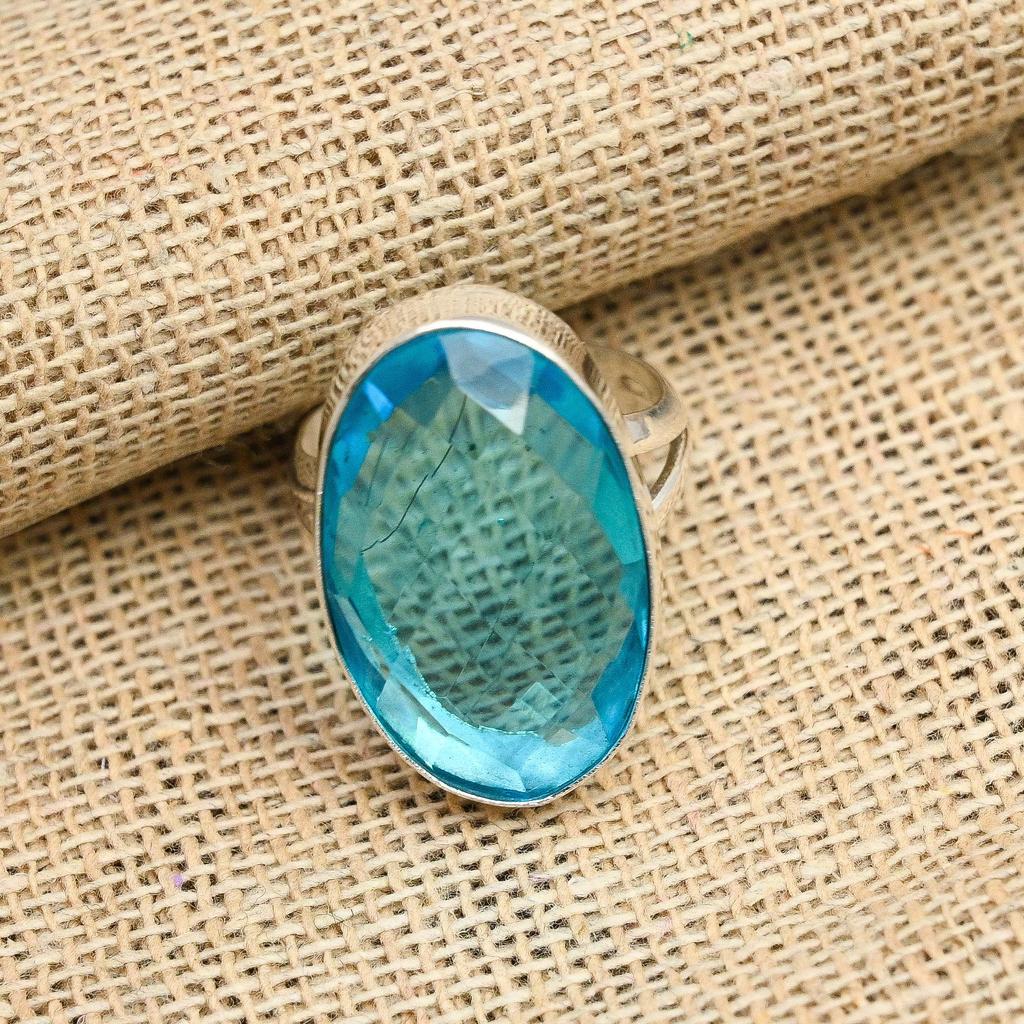 Красивый синий топаз драгоценный камень ручной работы из стерлингового серебра 925 пробы ювелирные изделия прекрасное кольцо для женщин