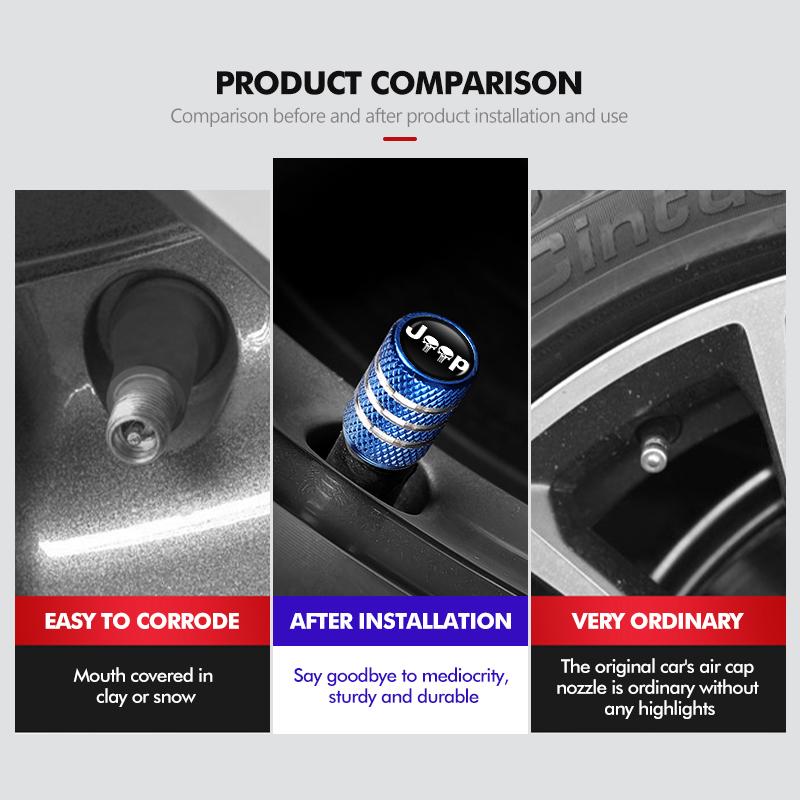 4pcs Car Tire Valve Airdust Waterproof Aluminum Alloy Cover For Jeep Renegade Compass Cherokee Wrangler Patriot Liberty JPYAX1