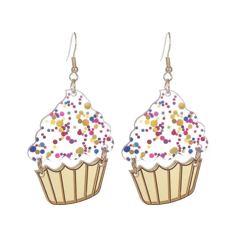 Cross-border new color cake earrings flat acrylic creative birthday party wearing creative cartoon earrings