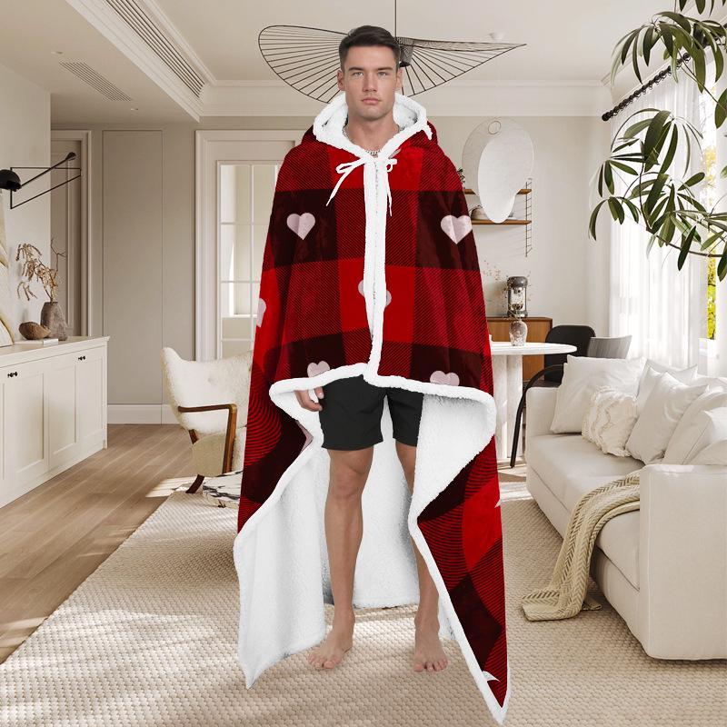 Christmas Festival Wearable Hooded Flannel Blanket Shawl