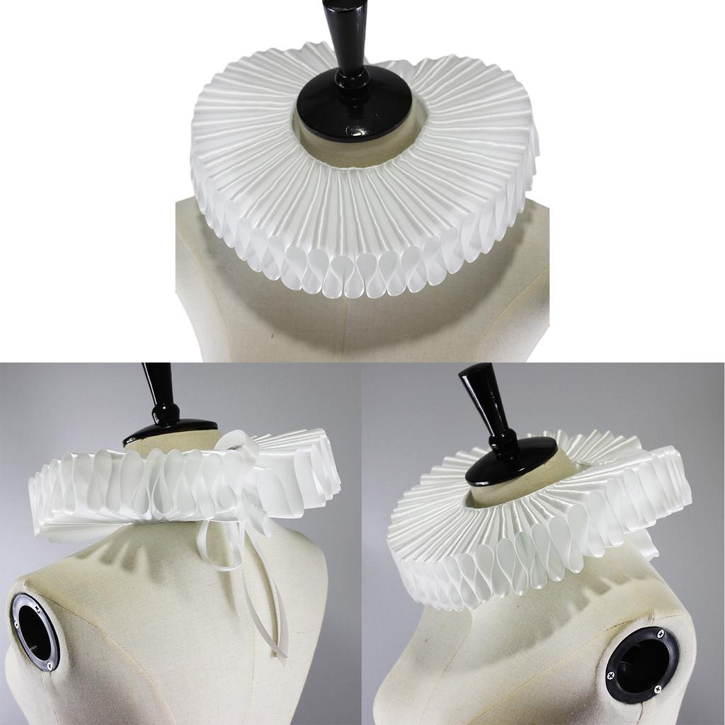 Women Girls Victorian Elizabethan Ruffled Neck Collar Silky Fake Collar Choker Vintage Webbing Neck Ruff Cosplay Costume