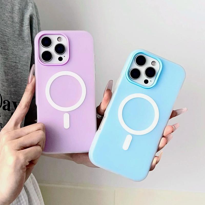 Роскошный Чехол 2-в-1 Candy Color с Magsafe для iPhone 17 Air 16 15 14 13 12 Pro Max Plus, Магнитный, Для Беспроводной Зарядки, Матовый, Мягкий