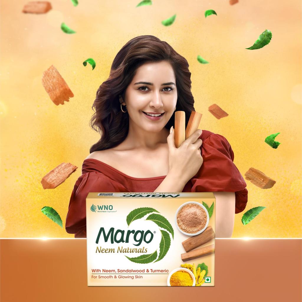 Margo Neem Naturals Soap With Sandalwood & Turmeric For Clear Smooth Skin 100gm X 5N Gentle Cleanser For Radiant Glow