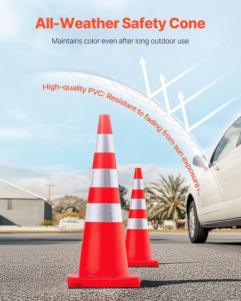 Safety Cones Traffic Cones 6 x 36" Orange Reflective Collars Road Cones