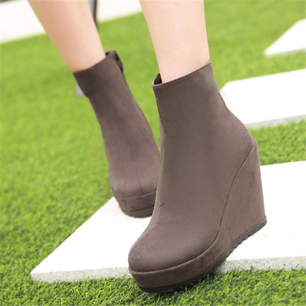 Мода 2025 Осень Зима Новые Стильные Женские Ботильоны Сексуальная Платформа Круглый Носок Клинья Ботинки Женские Ботильоны Большой размер 34-42 Синий Красный