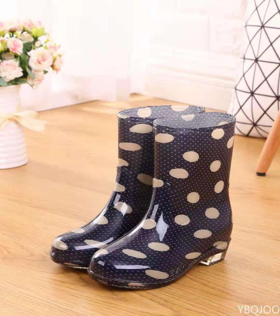 Print Rain Boots Women Waterproof Work Shoes for Girls Non Slip Anti Skip PVC Water Shoes Rainboots Mid-Calf Botas