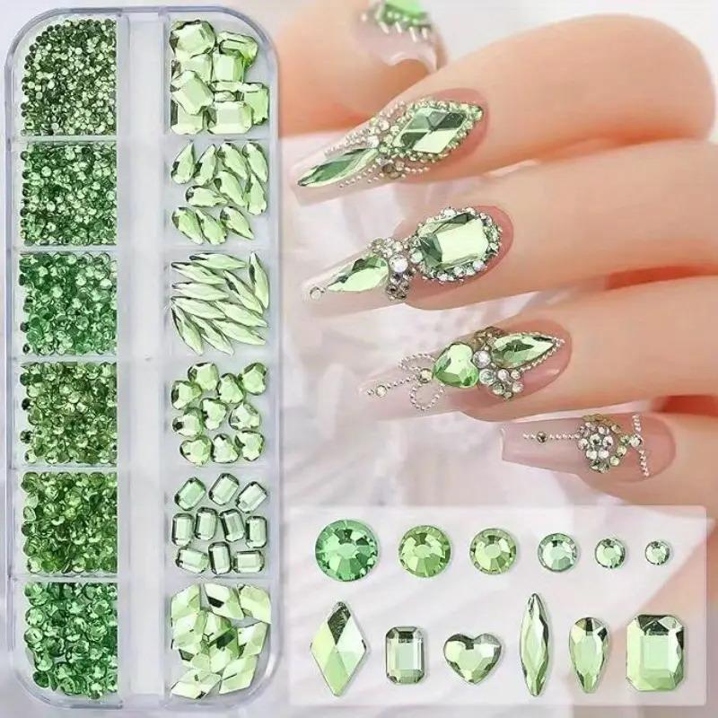 3D Nail Art 12-Grid Super-Shiny Flatback Decorative Nail Art Adhesive Multiple Shapes Diy Nail Designs