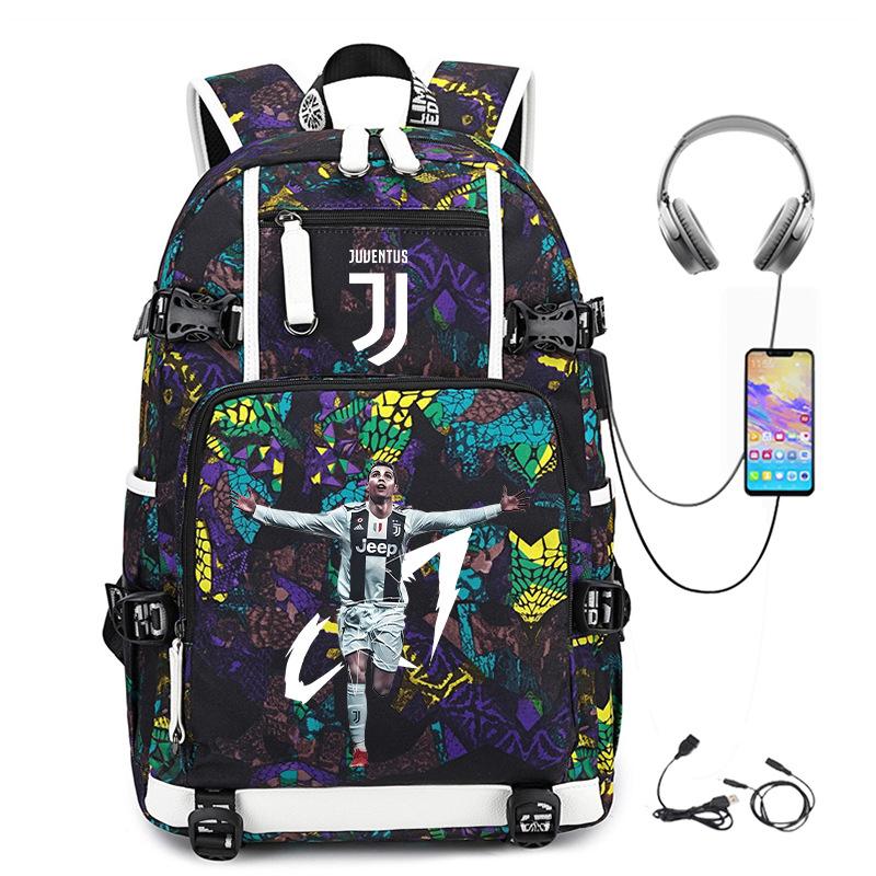 Football Star Cr7 Peripheral Personality Print Youth Backpack Large Capacity Leisure Travel Bag