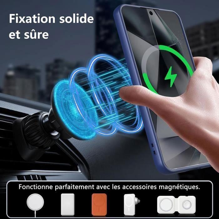 Coque et 2 Verres Trempés pour Samsung Galaxy S25, Protection avec Anneau Magnétique - Bleu Marine