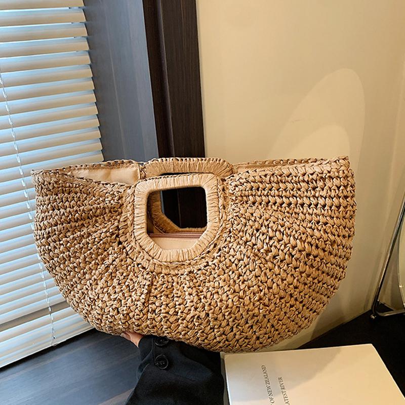 Woven Straw Bag Moon Large Capacity Purse and Handbag For Women Beach Basket Bags Fashion Travel Shoulder Shopper Totes