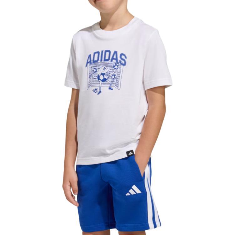 adidas Футболка с принтом букв и футбольным узором, круглый вырез, короткий рукав, детские топы KA2962