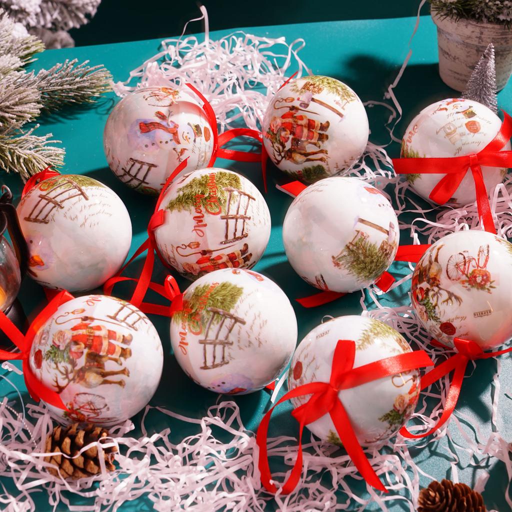 8см Рождественский шар для украшения елки, печатный елочный шар, подвесное украшение для рождественской вечеринки, для домашних рождественских украшений