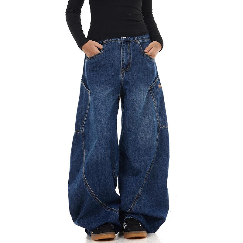 Джинсы JYL для мужчин Bootcut Винтажный дизайн Свободные Широкие Штаны Джинсовые в Пол