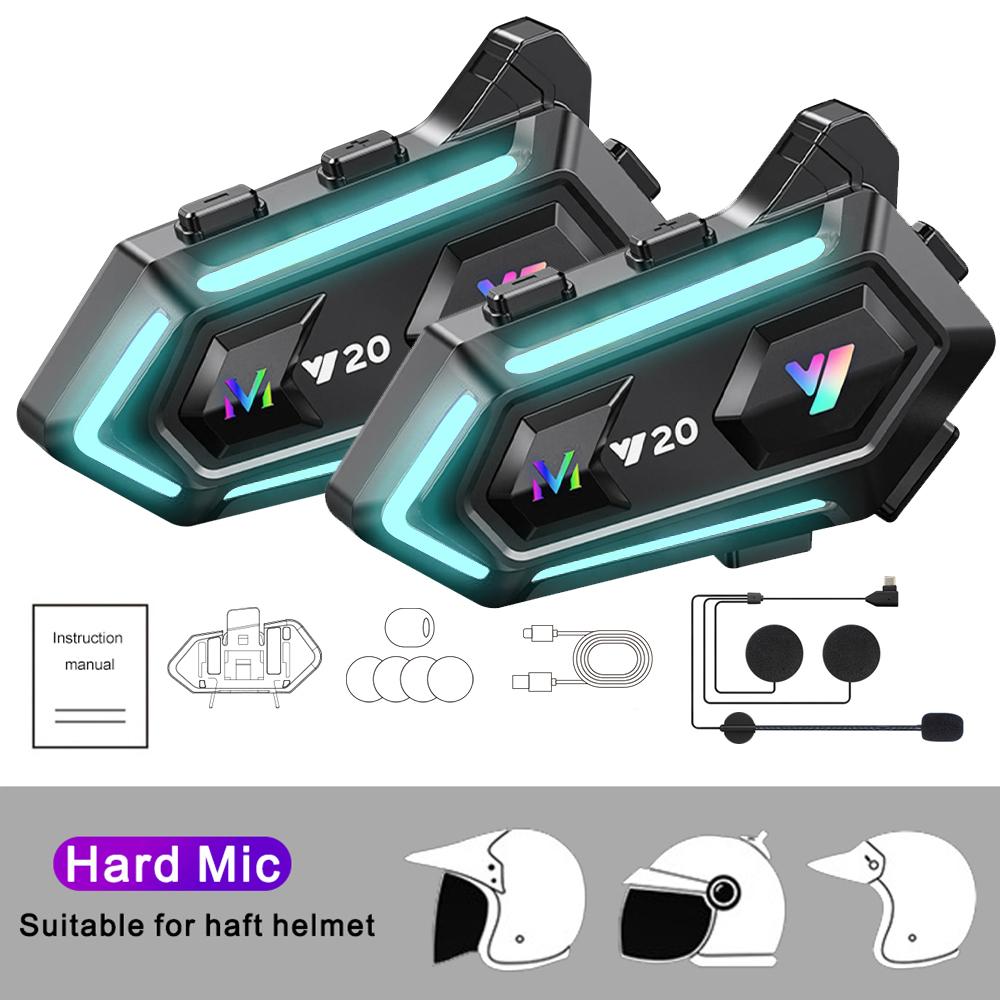 Мотоциклетная беспроводная гарнитура для шлема Bluetooth 5.3 с цветной подсветкой RGB, водонепроницаемые наушники для громкой связи для мотоциклиста