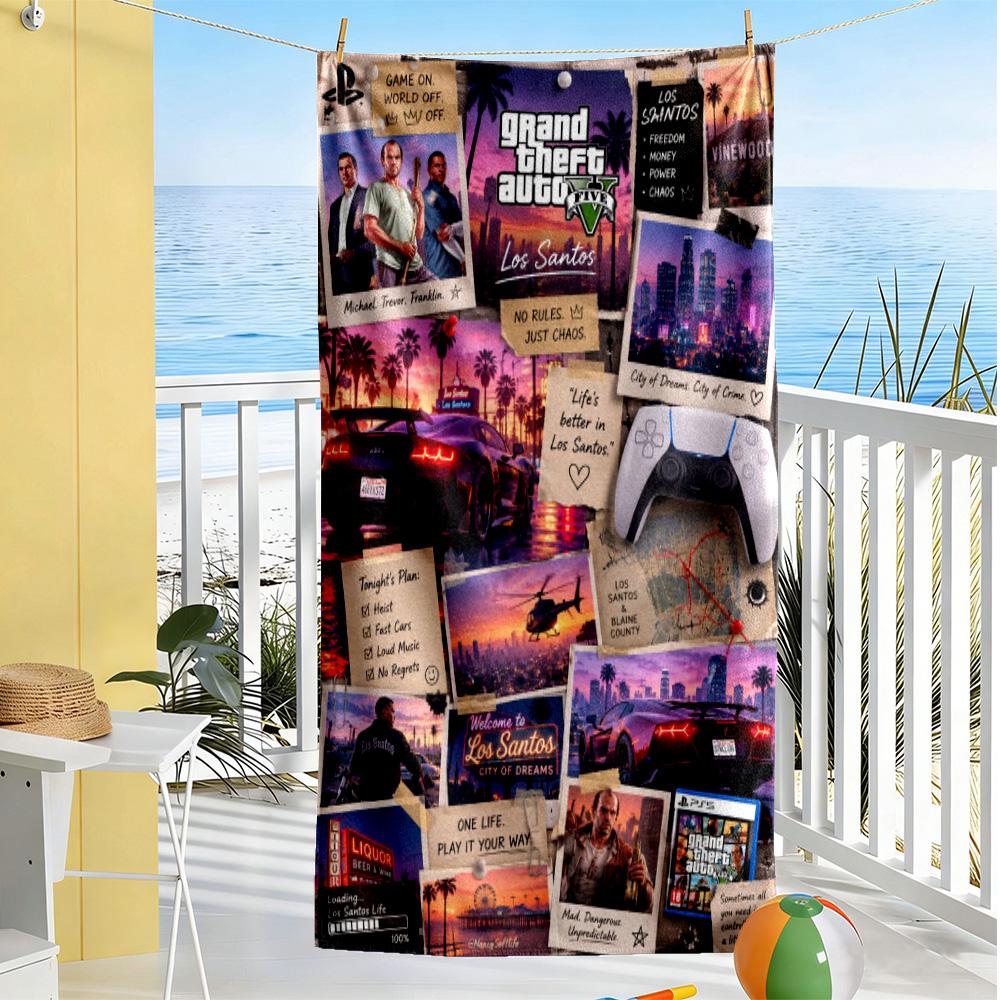 Grand Theft Auto Beach Towel Super Soft Absorbent Comfortable Lightweight Suitable for Swimming Gym Camping Yoga Vacation