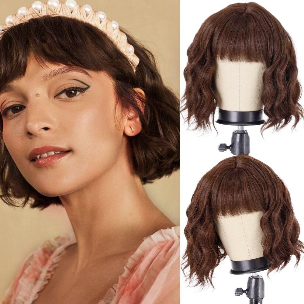 MISS WIG Женская мода Короткий волнистый парик с челкой Синтетическое волокно Чистый белый волнистый парик Косплей Одежда для вечеринок на Хэллоуин