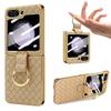 Shockproof Phone Case for Samsung Galaxy Z Flip with Woven Pattern PU Leather Glass Front Film And Finger Ring Bracket
