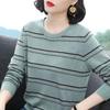 Women's Spring and Autumn Plus Size Bottom Shirt Round Neck Striped Loose Pullover Pullover Top