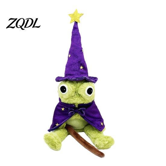 Cute Frog Plush Toy Wizard Doll, with Star Unique Desk Decor Hat Cloak Wand, Soft Stuffed Animal for Couch Bed Skin Friendly