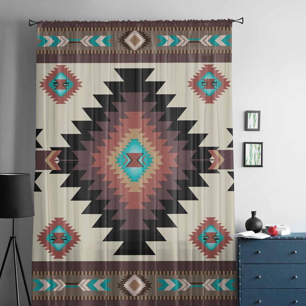 Богемный нейтральный племенной узор с текстурой дерева, тюль, занавески для гостиной, спальни, отеля, роскошные украшения, прозрачные занавески