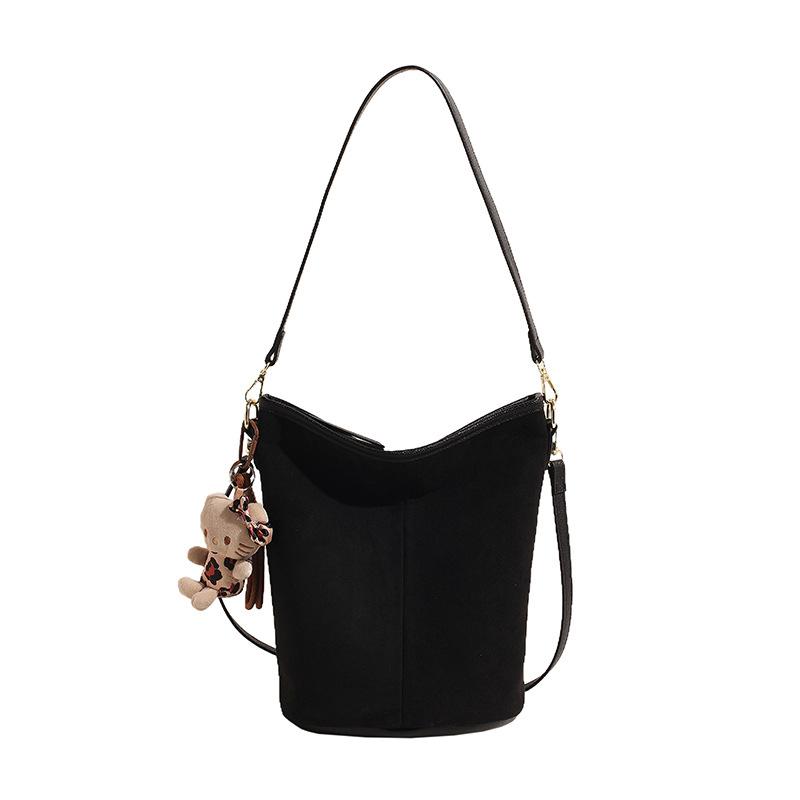 Однотонная женская сумка-ведро универсальная с простым одноплечевым ремешком в стиле ретро и универсальная