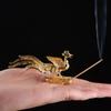Golden Auspicious Zinc Zinc Zinc Alloy Antique Home Decor Crafts Phoenix Figurine Incense Stick Holder