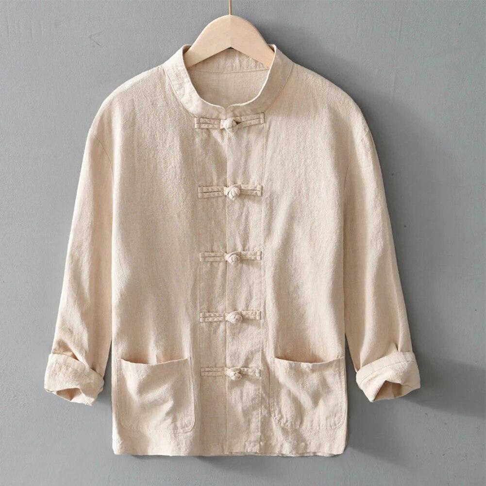 Повседневные мужские рубашки в китайском стиле, традиционная рубашка кунг-фу Тай Чи, пальто, костюм Тан, униформа, куртка, мужская одежда