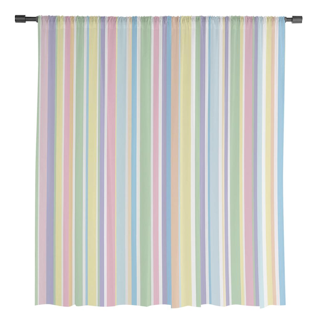 Color Vertical Stripes Modern Tulle Curtains For Living Room Bedroom Home Kitchen Window Sheer Curtains
