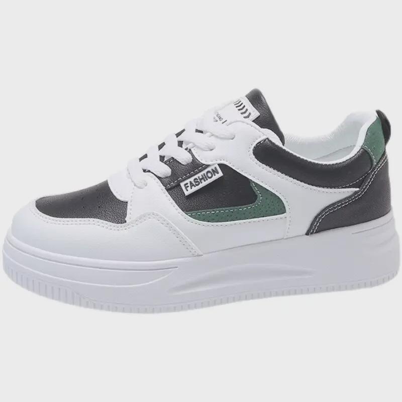 New Women's All-Match Korean Casual Round Toe White Flat Sports Shoes - Thick-Soled 2025