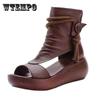 Soft Leather Thick-soled Sandals Women's Soft-bottomed Wedge Heels Retro Roman Sandals High-top Raised Platform Ethnic Style Shoes