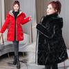 Women's Shiny Hooded Puffer Coat Winter 2023 New Thickened Cotton Jacket Mid-length Waist-tying Cotton-padded Outerwear