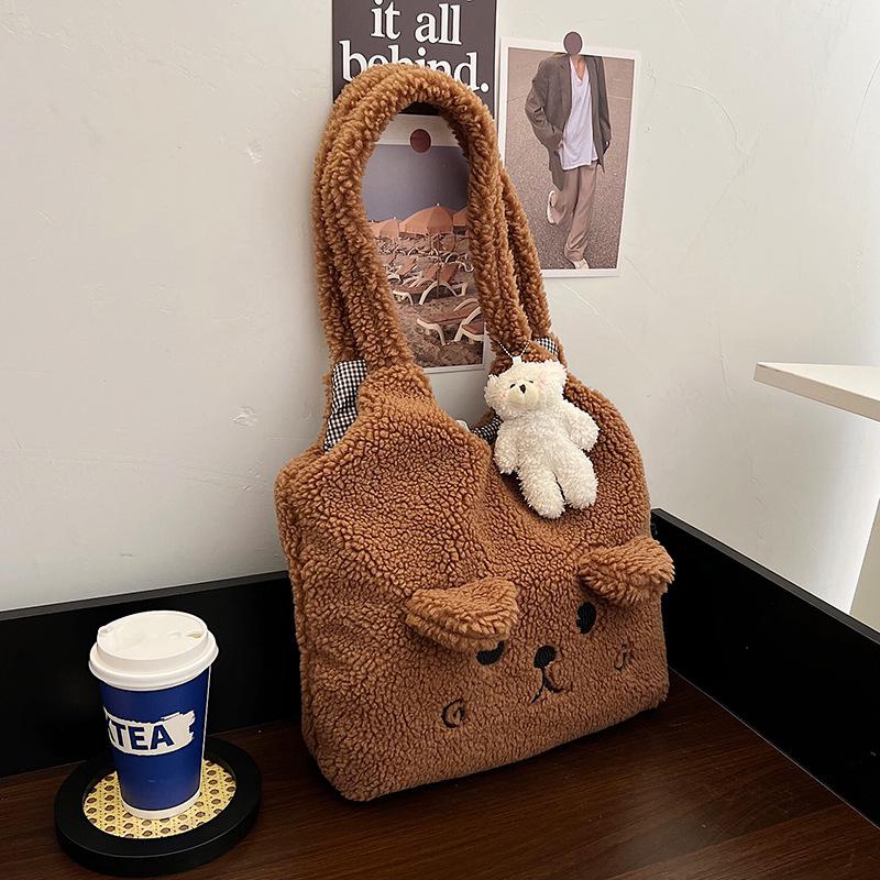 2025 Plush Teddy Bear Shoulder Bag: Cute Ears, Large Capacity, Winter Trend, Lazy Style Handbag for Women