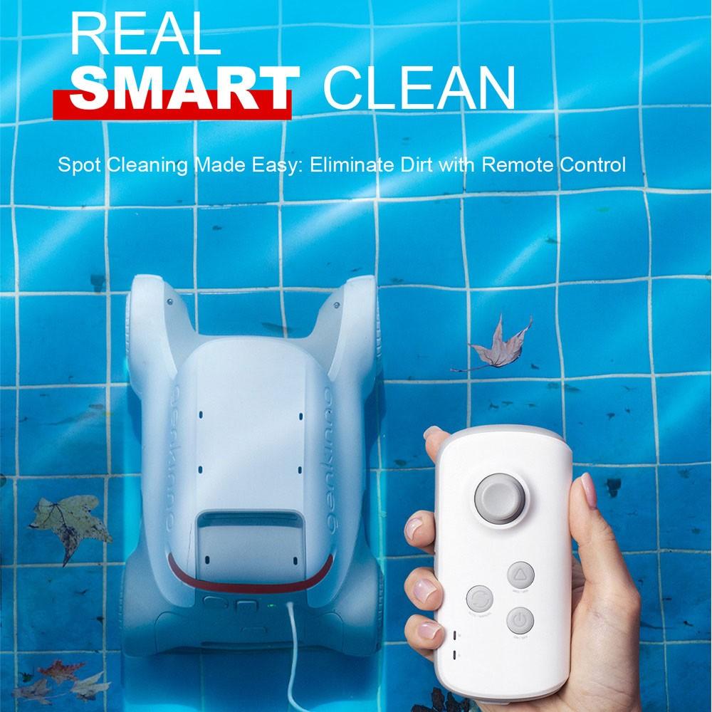Восстановленный беспроводной роботизированный пылесос для бассейна Genkinno P1, двигатель 100 Вт, умная навигация, резервуар для воды 2,4 л, пульт дистанционного управления